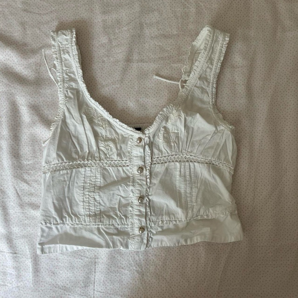White Sleeveless Button-Up Top